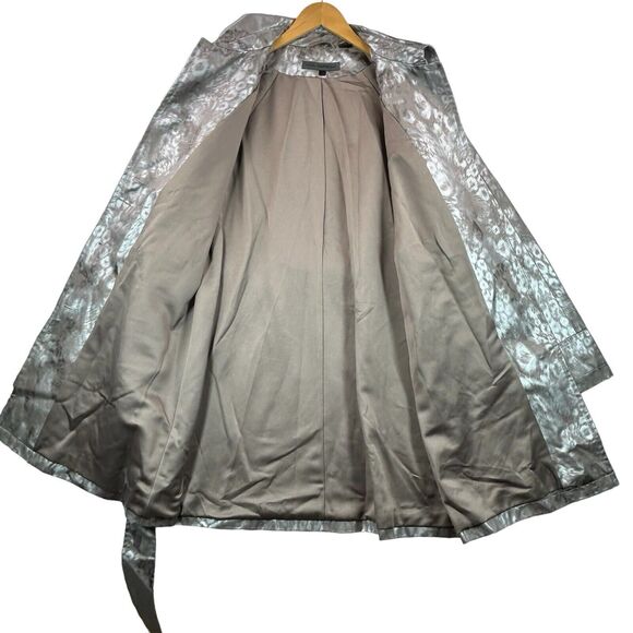 Via Spiga Coat Womens Sz L Silver Cheetah Leopard Animal Print Raincoat Trench - Picture 6 of 16